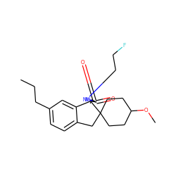 CCCc1ccc2c(c1)[C@]1(NC(=O)N(CCF)C1=O)C1(CCC(OC)CC1)C2 ZINC000201242530