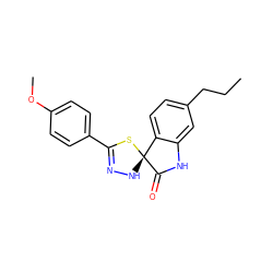 CCCc1ccc2c(c1)NC(=O)[C@@]21NN=C(c2ccc(OC)cc2)S1 ZINC000028824743