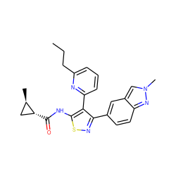 CCCc1cccc(-c2c(-c3ccc4nn(C)cc4c3)nsc2NC(=O)[C@@H]2C[C@H]2C)n1 ZINC000095590397