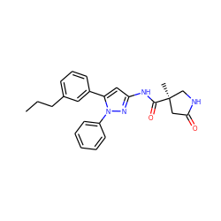 CCCc1cccc(-c2cc(NC(=O)[C@@]3(C)CNC(=O)C3)nn2-c2ccccc2)c1 ZINC000169706958