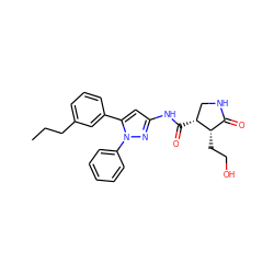 CCCc1cccc(-c2cc(NC(=O)[C@@H]3CNC(=O)[C@@H]3CCO)nn2-c2ccccc2)c1 ZINC000169707052