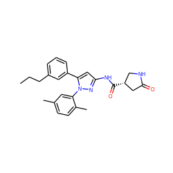 CCCc1cccc(-c2cc(NC(=O)[C@@H]3CNC(=O)C3)nn2-c2cc(C)ccc2C)c1 ZINC000169707244