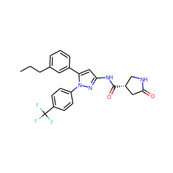 CCCc1cccc(-c2cc(NC(=O)[C@@H]3CNC(=O)C3)nn2-c2ccc(C(F)(F)F)cc2)c1 ZINC000169707322