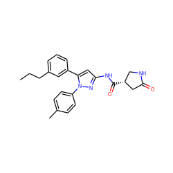 CCCc1cccc(-c2cc(NC(=O)[C@@H]3CNC(=O)C3)nn2-c2ccc(C)cc2)c1 ZINC000169706991