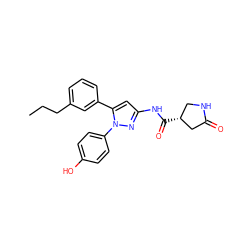 CCCc1cccc(-c2cc(NC(=O)[C@@H]3CNC(=O)C3)nn2-c2ccc(O)cc2)c1 ZINC000169707293