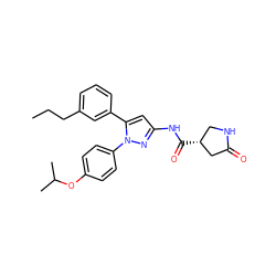 CCCc1cccc(-c2cc(NC(=O)[C@@H]3CNC(=O)C3)nn2-c2ccc(OC(C)C)cc2)c1 ZINC000169707295