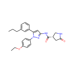 CCCc1cccc(-c2cc(NC(=O)[C@@H]3CNC(=O)C3)nn2-c2ccc(OCC)cc2)c1 ZINC000169707294