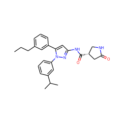 CCCc1cccc(-c2cc(NC(=O)[C@@H]3CNC(=O)C3)nn2-c2cccc(C(C)C)c2)c1 ZINC000169707314