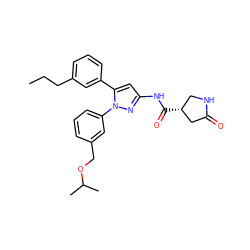 CCCc1cccc(-c2cc(NC(=O)[C@@H]3CNC(=O)C3)nn2-c2cccc(COC(C)C)c2)c1 ZINC000169707367