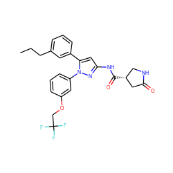 CCCc1cccc(-c2cc(NC(=O)[C@@H]3CNC(=O)C3)nn2-c2cccc(OCC(F)(F)F)c2)c1 ZINC000169707309