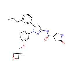 CCCc1cccc(-c2cc(NC(=O)[C@@H]3CNC(=O)C3)nn2-c2cccc(OCC3(C)COC3)c2)c1 ZINC000169707398