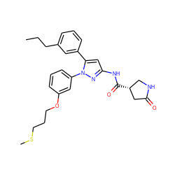 CCCc1cccc(-c2cc(NC(=O)[C@@H]3CNC(=O)C3)nn2-c2cccc(OCCCSC)c2)c1 ZINC000169707397