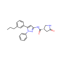 CCCc1cccc(-c2cc(NC(=O)[C@@H]3CNC(=O)C3)nn2-c2ccccc2)c1 ZINC000169706938