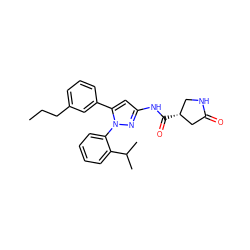 CCCc1cccc(-c2cc(NC(=O)[C@@H]3CNC(=O)C3)nn2-c2ccccc2C(C)C)c1 ZINC000169707281