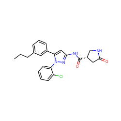 CCCc1cccc(-c2cc(NC(=O)[C@@H]3CNC(=O)C3)nn2-c2ccccc2Cl)c1 ZINC000169707039