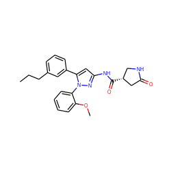 CCCc1cccc(-c2cc(NC(=O)[C@@H]3CNC(=O)C3)nn2-c2ccccc2OC)c1 ZINC000169707298