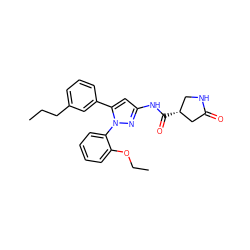 CCCc1cccc(-c2cc(NC(=O)[C@@H]3CNC(=O)C3)nn2-c2ccccc2OCC)c1 ZINC000169707299