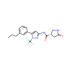 CCCc1cccc(-c2cc(NC(=O)[C@@H]3CNC(=O)C3)nn2C(F)(F)F)c1 ZINC000169707029