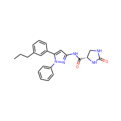 CCCc1cccc(-c2cc(NC(=O)[C@@H]3CNC(=O)N3)nn2-c2ccccc2)c1 ZINC000169707035