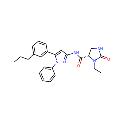 CCCc1cccc(-c2cc(NC(=O)[C@@H]3CNC(=O)N3CC)nn2-c2ccccc2)c1 ZINC000169707210