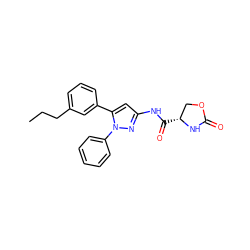 CCCc1cccc(-c2cc(NC(=O)[C@@H]3COC(=O)N3)nn2-c2ccccc2)c1 ZINC000169707290