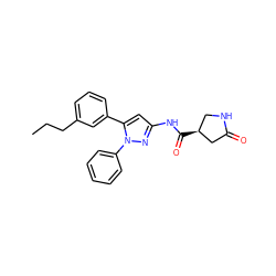 CCCc1cccc(-c2cc(NC(=O)[C@H]3CNC(=O)C3)nn2-c2ccccc2)c1 ZINC000169706939