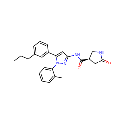 CCCc1cccc(-c2cc(NC(=O)[C@H]3CNC(=O)C3)nn2-c2ccccc2C)c1 ZINC000169707040