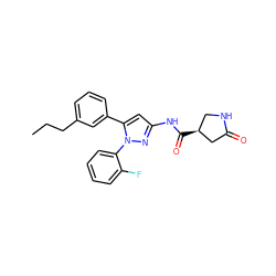 CCCc1cccc(-c2cc(NC(=O)[C@H]3CNC(=O)C3)nn2-c2ccccc2F)c1 ZINC000169707057