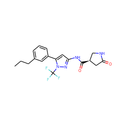 CCCc1cccc(-c2cc(NC(=O)[C@H]3CNC(=O)C3)nn2C(F)(F)F)c1 ZINC000169707028