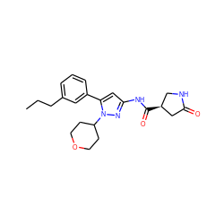 CCCc1cccc(-c2cc(NC(=O)[C@H]3CNC(=O)C3)nn2C2CCOCC2)c1 ZINC000169707075