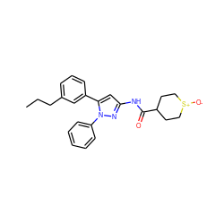 CCCc1cccc(-c2cc(NC(=O)C3CC[S+]([O-])CC3)nn2-c2ccccc2)c1 ZINC000169707231