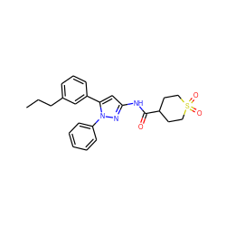 CCCc1cccc(-c2cc(NC(=O)C3CCS(=O)(=O)CC3)nn2-c2ccccc2)c1 ZINC000169707215