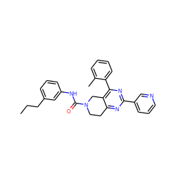 CCCc1cccc(NC(=O)N2CCc3nc(-c4cccnc4)nc(-c4ccccc4C)c3C2)c1 ZINC000071341808