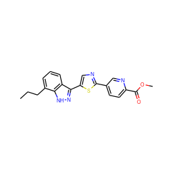 CCCc1cccc2c(-c3cnc(-c4ccc(C(=O)OC)nc4)s3)n[nH]c12 ZINC000653784950