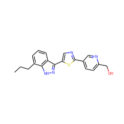 CCCc1cccc2c(-c3cnc(-c4ccc(CO)nc4)s3)n[nH]c12 ZINC000653799992