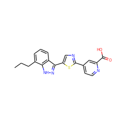 CCCc1cccc2c(-c3cnc(-c4ccnc(C(=O)O)c4)s3)n[nH]c12 ZINC000653782616