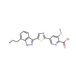 CCCc1cccc2c(-c3cnc(-c4cnc(C(=O)O)c(OC)c4)s3)n[nH]c12 ZINC000653782560