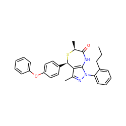 CCCc1ccccc1-n1nc(C)c2c1NC(=O)[C@H](C)S[C@@H]2c1ccc(Oc2ccccc2)cc1 ZINC000084652780