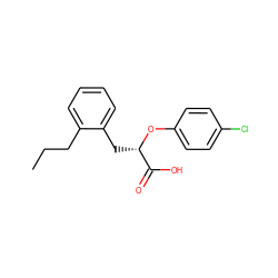 CCCc1ccccc1C[C@H](Oc1ccc(Cl)cc1)C(=O)O ZINC000045484133