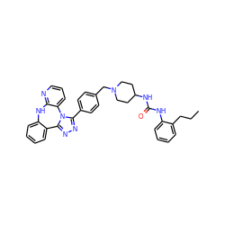 CCCc1ccccc1NC(=O)NC1CCN(Cc2ccc(-c3nnc4n3-c3cccnc3Nc3ccccc3-4)cc2)CC1 ZINC000096174109
