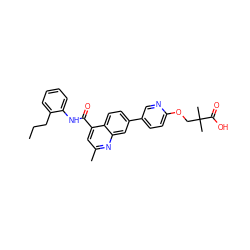 CCCc1ccccc1NC(=O)c1cc(C)nc2cc(-c3ccc(OCC(C)(C)C(=O)O)nc3)ccc12 ZINC000113690481