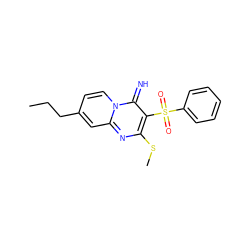 CCCc1ccn2c(=N)c(S(=O)(=O)c3ccccc3)c(SC)nc2c1 ZINC000036399486