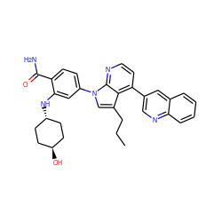 CCCc1cn(-c2ccc(C(N)=O)c(N[C@H]3CC[C@H](O)CC3)c2)c2nccc(-c3cnc4ccccc4c3)c12 ZINC000261177415