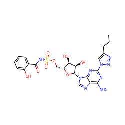 CCCc1cn(-c2nc(N)c3ncn([C@@H]4O[C@H](COS(=O)(=O)NC(=O)c5ccccc5O)[C@@H](O)[C@H]4O)c3n2)nn1 ZINC000042851479