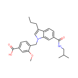 CCCc1cn(Cc2ccc(C(=O)O)cc2OC)c2cc(C(=O)NCC(C)C)ccc12 ZINC000027325935