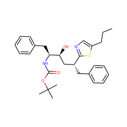 CCCc1cnc([C@H](Cc2ccccc2)C[C@H](O)[C@H](Cc2ccccc2)NC(=O)OC(C)(C)C)s1 ZINC000031998638