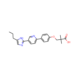 CCCc1cnc(-c2ccc(-c3ccc(OCC(C)(C)C(=O)O)cc3)nc2)[nH]1 ZINC000218544082