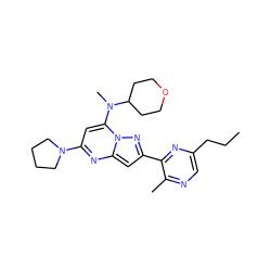 CCCc1cnc(C)c(-c2cc3nc(N4CCCC4)cc(N(C)C4CCOCC4)n3n2)n1 ZINC000118899008