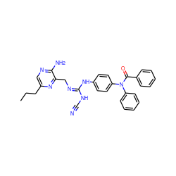 CCCc1cnc(N)c(C/N=C(/NC#N)Nc2ccc(N(C(=O)c3ccccc3)c3ccccc3)cc2)n1 ZINC000473154381