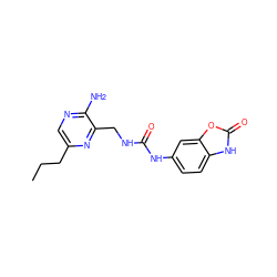 CCCc1cnc(N)c(CNC(=O)Nc2ccc3[nH]c(=O)oc3c2)n1 ZINC000473155178